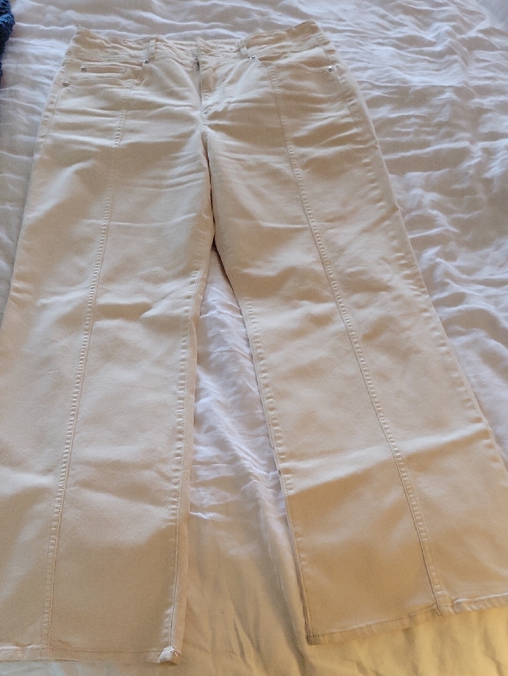 LOFT Cream High-Rise Pants with Subtle Seam